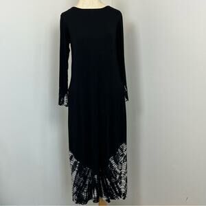 Gypsy Black tide dye design Long Sleeve Fitted Jersey Midi Dress size Small